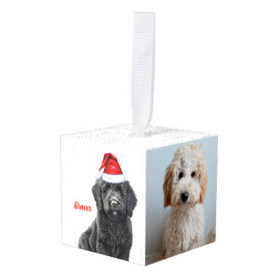 Labradoodle Hond Twee Foto Kerstvakantie Kubus Ornament