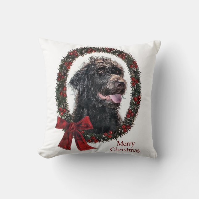 Labradoodle kerstcadeaus kussen (Voorkant)