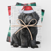 Labradoodle Kersthond Rood en Groen Plakken Inpakpapier Vel (In situ)