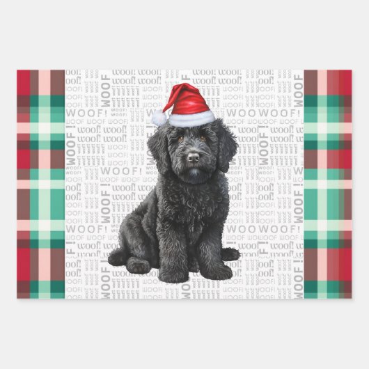 Labradoodle Kersthond Rood en Groen Plakken Inpakpapier Vel (Voorkant)
