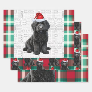 Labradoodle Kersthond Rood en Groen Plakken Inpakpapier Vel