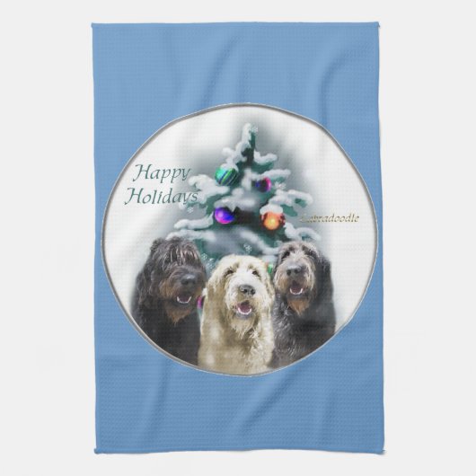 Labradoodle Kerstmis Theedoek (Verticaal)