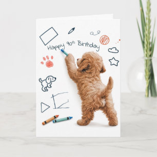 Labradoodle krabbelt voor 90ste verjaardag kaart
