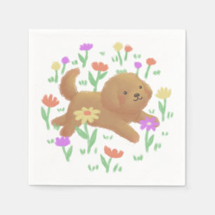 Labradoodle met bloemen illustratie servet