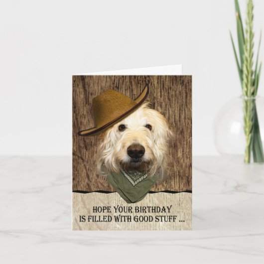 Labradoodle met Cowboy Pet Funny Birthday Kaart (Voorkant)