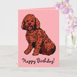 Labradoodle Pink Happy Birthday Kaart