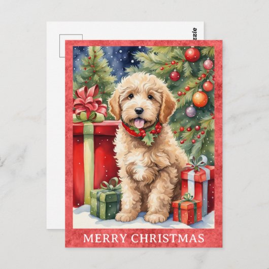 Labradoodle Vrolijk Kerstfeest Schattigee Puppy Do Briefkaart (Voorkant / Achterkant)