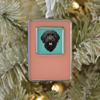 Labradoodle Zwarte Hond Verzilverd Kader Ornament