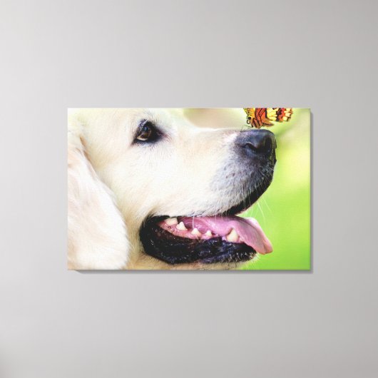 Labrador And Butterfly Throw Pillow Canvas Afdruk (Voorkant)