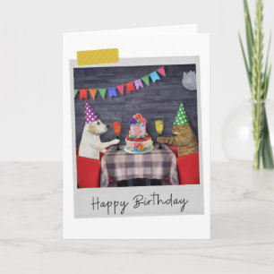 Labrador and Cat Funny Birthday Card Kaart