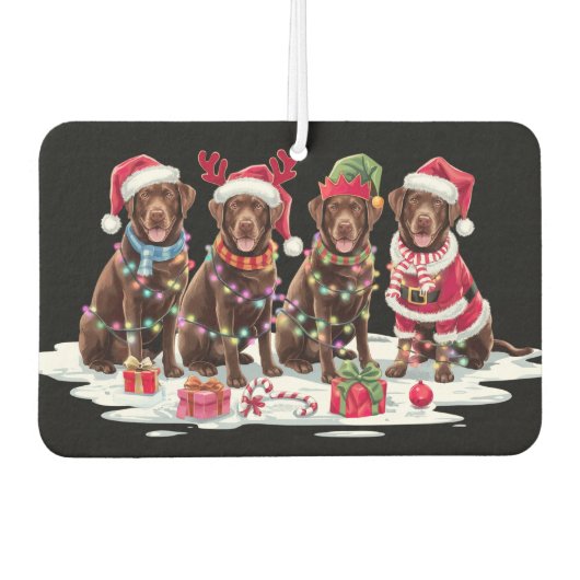 Labrador chocolade Santa hat gewei elf Kerstmis Luchtverfrisser (Voorkant)