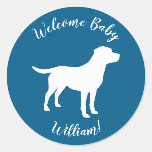 Labrador Dog Baby shower Blue Boy Lab Ronde Sticker