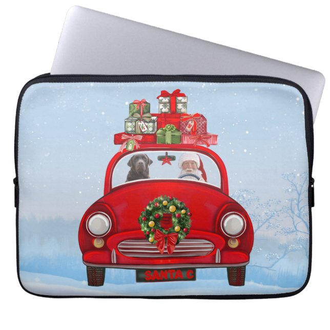 Labrador Dog in auto met kerstman Laptop Sleeve (Voorkant)