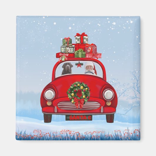 Labrador Dog in auto met kerstman Magneet (Voorkant)