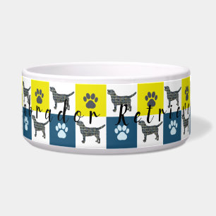 Labrador Dog & Paw Yellow & Blue Grid Dog Bowl Voerbakje