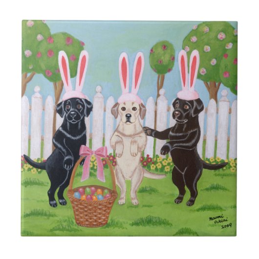 Labrador Easter Bunnies Painting Tegeltje (Voorkant)