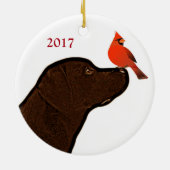 Labrador en kardinaal kerstversiering keramisch ornament (Achterkant)