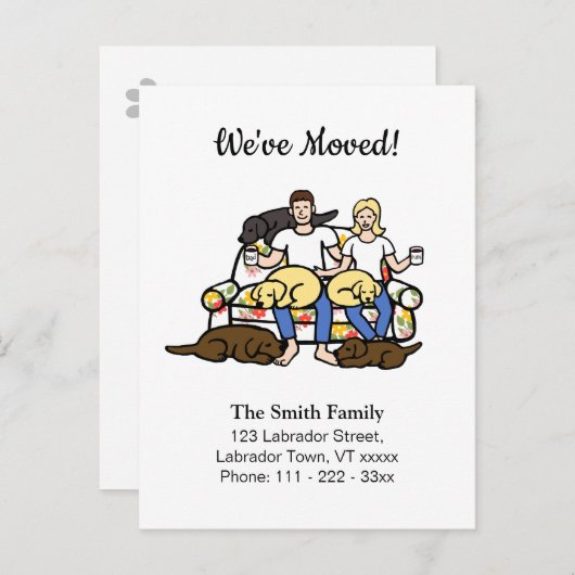 Labrador Familie Cartoon Verhuisbericht Aankondigingskaart (Voorkant / Achterkant)