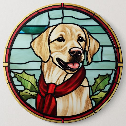 Labrador Glas in lood Kerst Ronde Button 6,0 Cm (Voorkant)