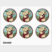 Labrador Glas in lood Kerst Ronde Sticker (Vel)