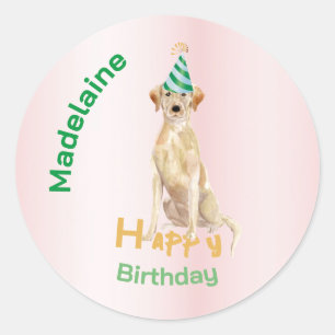 Labrador hond gelukkige verjaardag ronde sticker