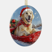 Labrador Hond in Sledge Laat het Sneeuw Kerstmis Keramisch Ornament (Rechts)