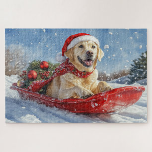 Labrador Hond in Sledge Laat het Sneeuw Kerstmis Legpuzzel