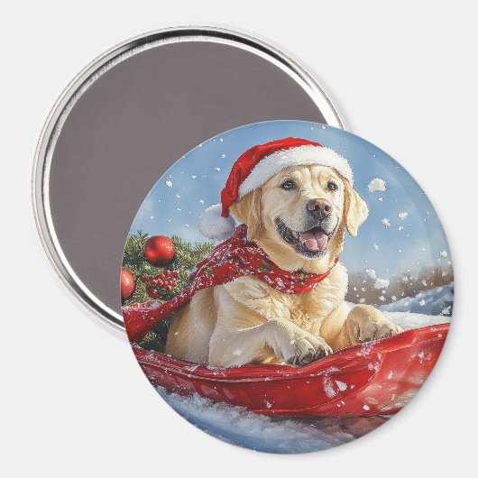 Labrador Hond in Sledge Laat het Sneeuw Kerstmis Magneet (Voorkant / Achterkant)