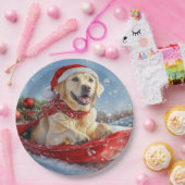 Labrador Hond in Sledge Laat het Sneeuw Kerstmis Papieren Bordje (Feest)