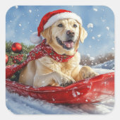 Labrador Hond in Sledge Laat het Sneeuw Kerstmis Vierkante Sticker (Voorkant)