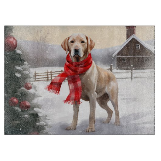 Labrador Hond in Sneeuw Kerstmis Snijplank (Voorkant)