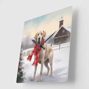 Labrador Hond in Sneeuw Kerstmis Vierkante Klok