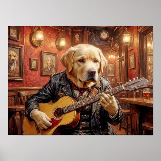 Labrador hond in steampunk jurk spelen gitaar poster (Voorkant)