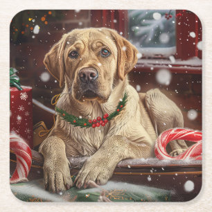 Labrador Hond Kerst Festiviteit Vierkante Kartonnen Onderzetter