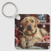 Labrador Hond Kerstfeest Sleutelhanger (Voorkant)