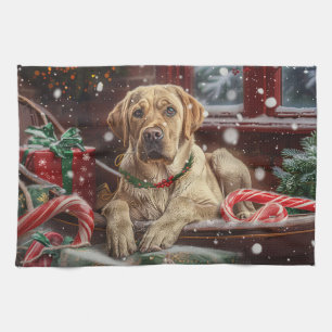 Labrador Hond Kerstfeest Theedoek