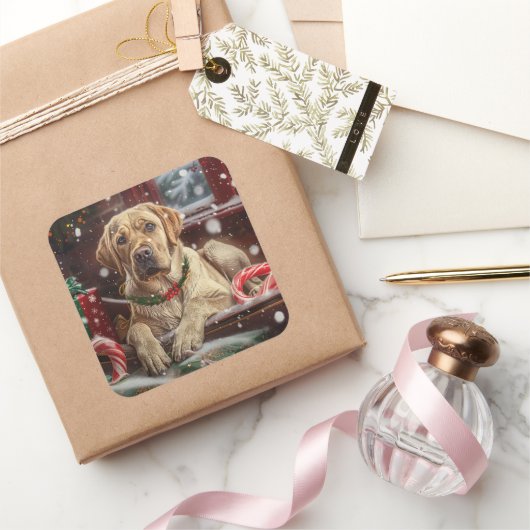 Labrador Hond Kerstfeest Vierkante Sticker (Geschenken)