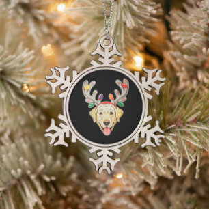 Labrador-hond Rendier-geweien Kerstverlichting Tin Sneeuwvlok Ornament
