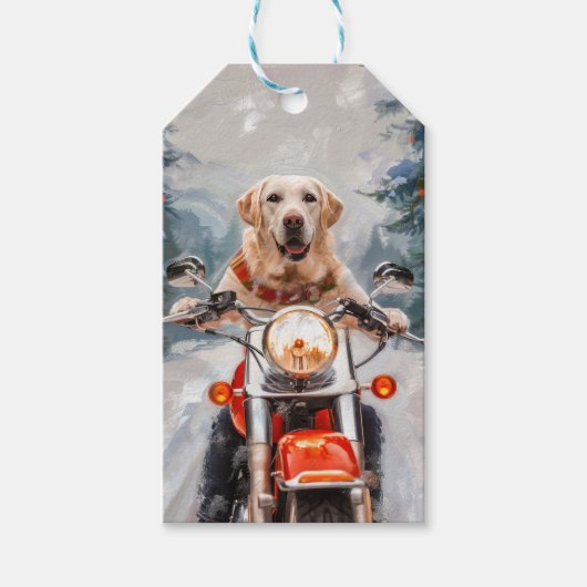 Labrador Hond Rijden Motorfiets Kerstmis Cadeaulabel (Voorkant)
