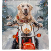 Labrador Hond Rijden Motorfiets Kerstmis Douchegordijn (Voorkant)