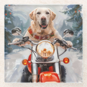 Labrador Hond Rijden Motorfiets Kerstmis Glazen Onderzetter