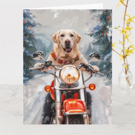 Labrador Hond Rijden Motorfiets Kerstmis Kaart (Gele Bloem)