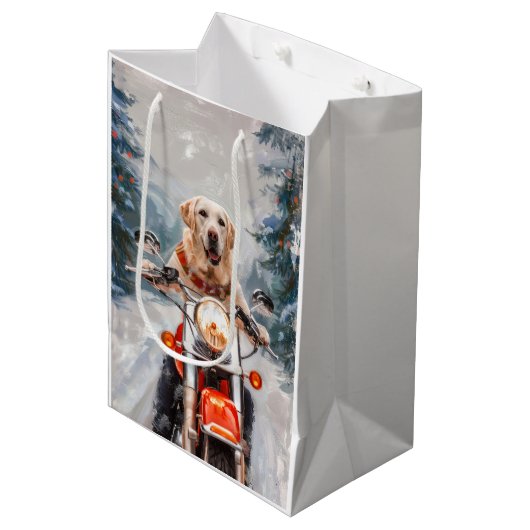 Labrador Hond Rijden Motorfiets Kerstmis Medium Cadeauzakje (Voorkant Gekanteld)