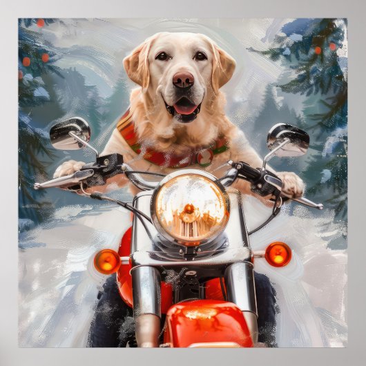 Labrador Hond Rijden Motorfiets Kerstmis Poster (Voorkant)