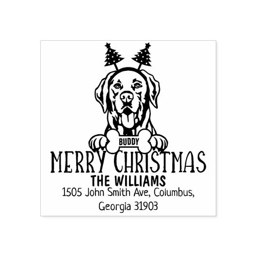 Labrador Hond Vrolijk Kerstmis Retouradres Rubberstempel (Afrduk)