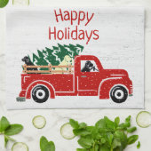 Labrador-honden in Red Kersttruck Theedoek (Gevouwen)