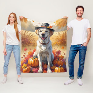 Labrador in herfstbladeren Thanksgiving kunst Fleece Deken
