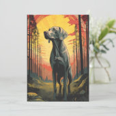 Labrador in het bos tijdens zonsondergang feestdagenkaart (Staand voorkant)