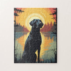 Labrador in het bos tijdens zonsondergang legpuzzel