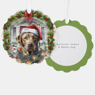 Labrador in Santa Hat Voordeur Kerstmis Ornament Kaart